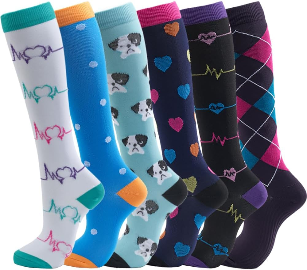 6 Pairs of Compression Socks for Men and Women - Optimal Support for Athletes and Travel Nurses (20-30 mmHg)