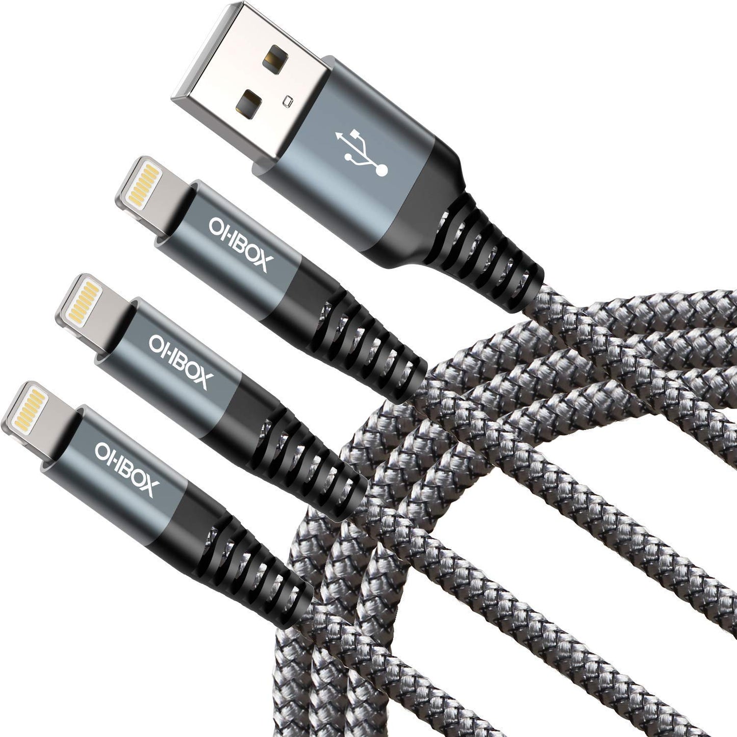 Premium 6FT Braided Lightning Charger Cable - 3-Pack Fast Charging USB Cords Compatible with iPhone