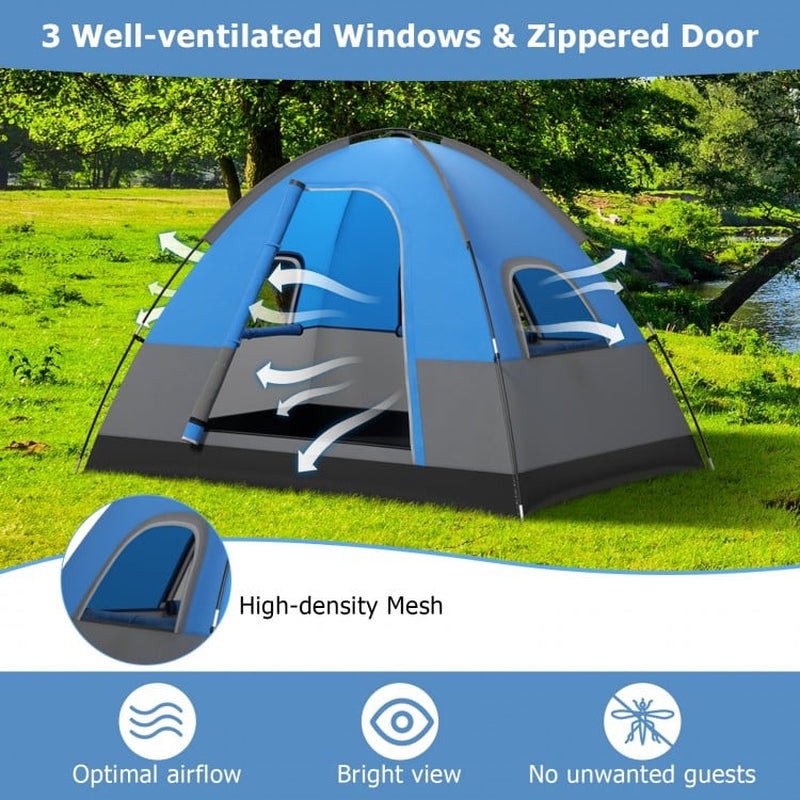 Three-Person Outdoor Camping Tent with Detachable Floor Mat for Hiking and Travel