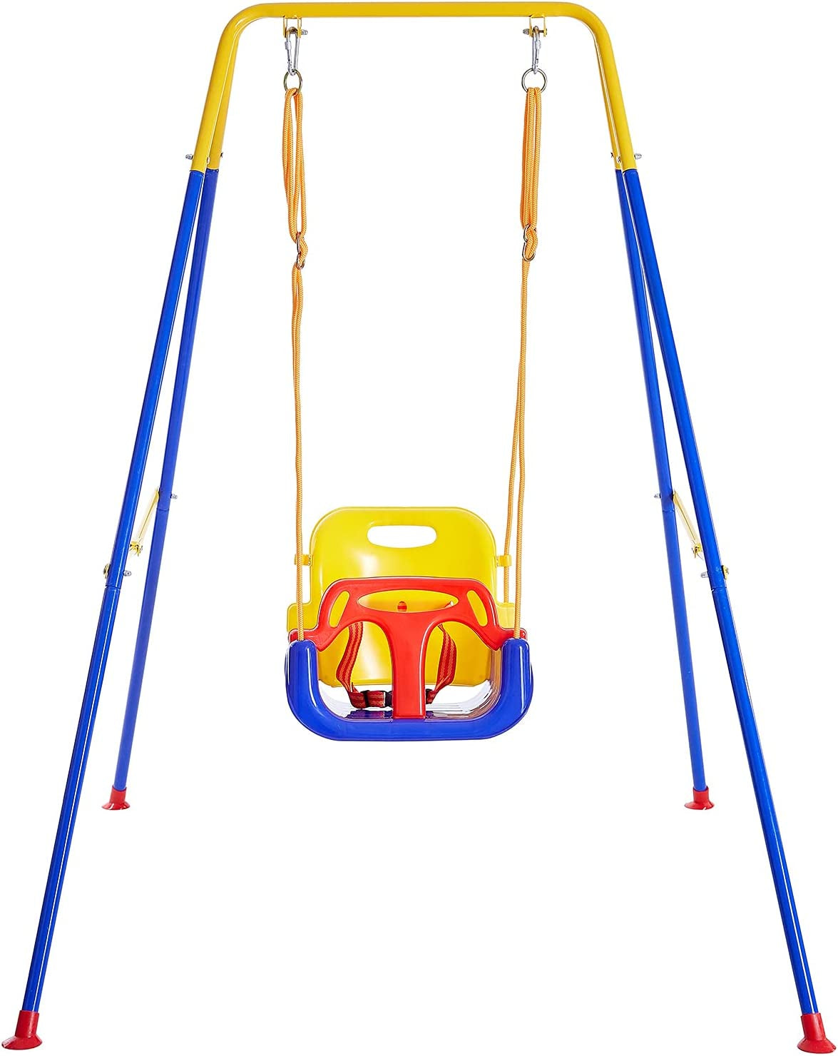 3-in-1 Toddler Swing Set - Safety Harness Sandbags - Heavy-Duty Indoor/Outdoor Play Equipment - Folding Metal Stand