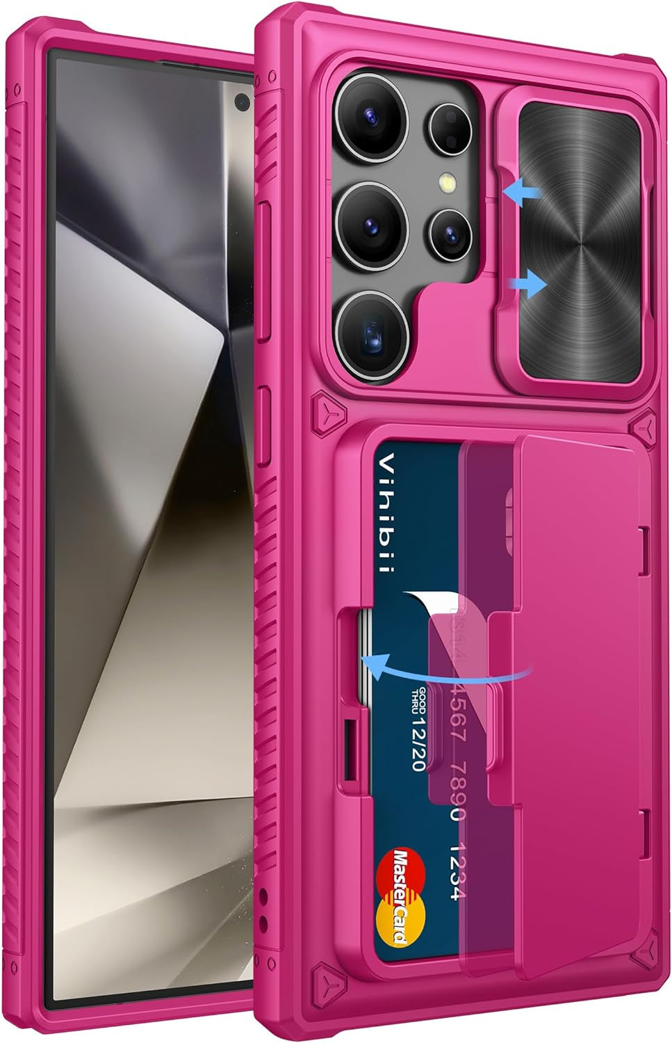 Shockproof Wallet Case for Samsung Galaxy S24 Ultra with Card Holder (4 Cards), Slide Camera Cover, and Kickstand – Black