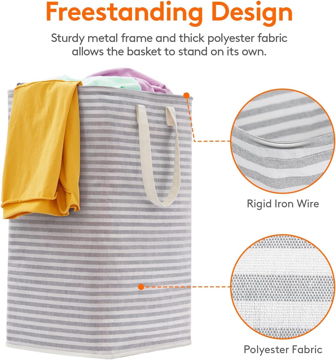 Laundry Hamper, 24" Tall Collapsible Clothes Hamper Large Capacity Basket with Extended Handles for Storage Clothes Toys in Bedroom, Bathroom, Grey, 3 Pack
