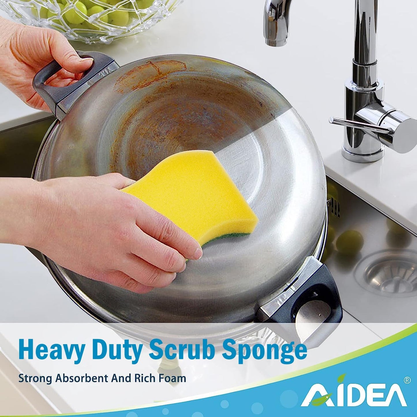 Heavy Duty Scrub Sponge - 24 Count, Eco-Friendly Cleaning Pads for Dishes, Pots, and Pans, Stink-Free and Effortless Cleaning
