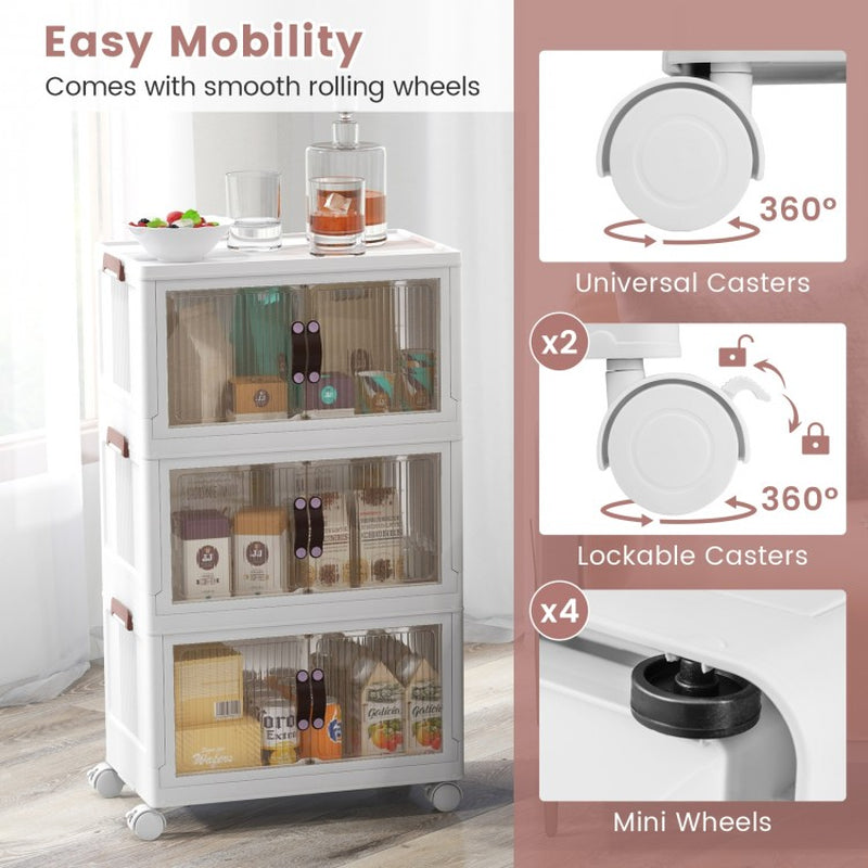 25.5/60 Gallon 3-Tier Stackable Storage Bins with Magnetic Doors and Lockable Casters