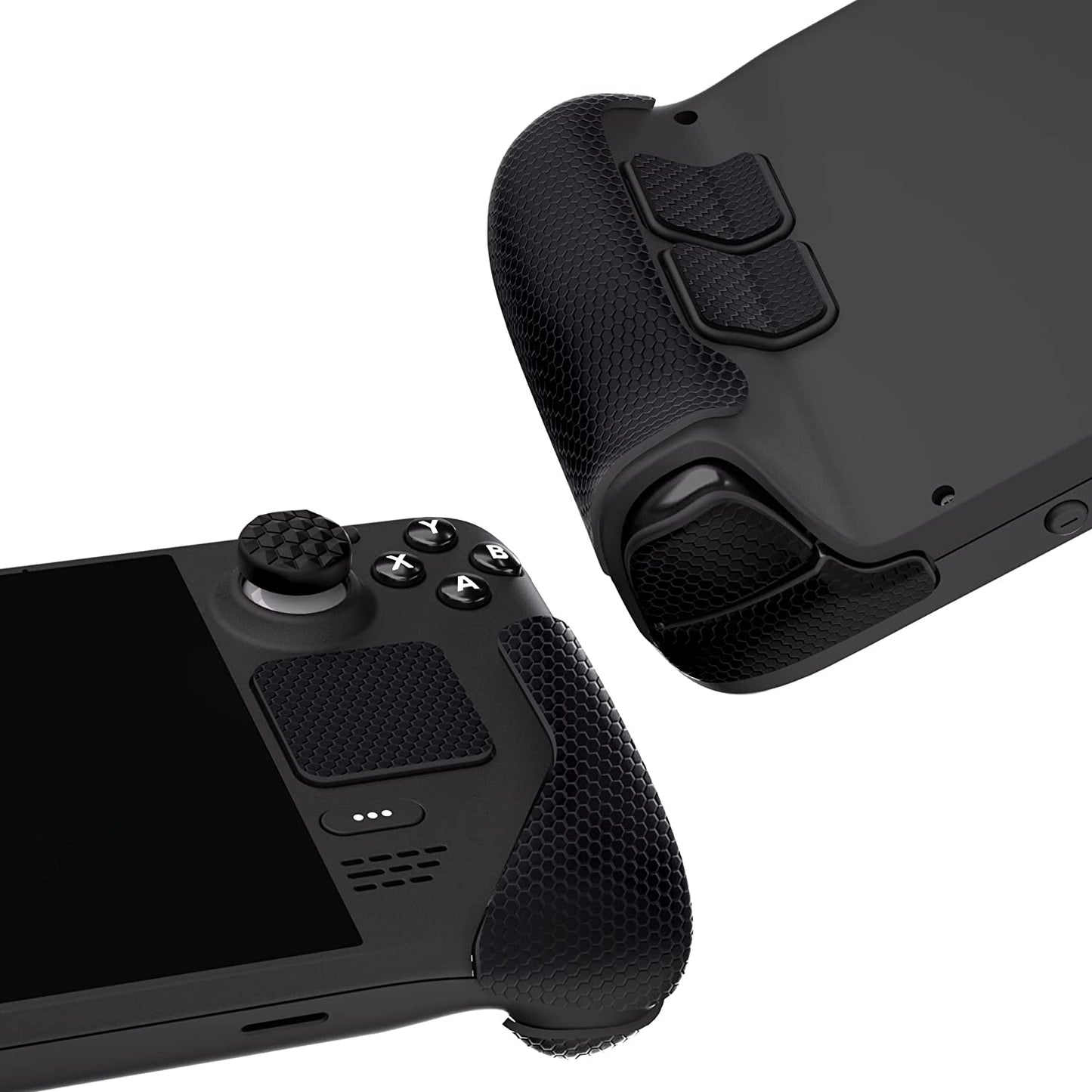 Textured Soft Rubber Handle Grips for Steam Deck LCD & OLED - Honeycomb Black Trackpad Skin Enhancement