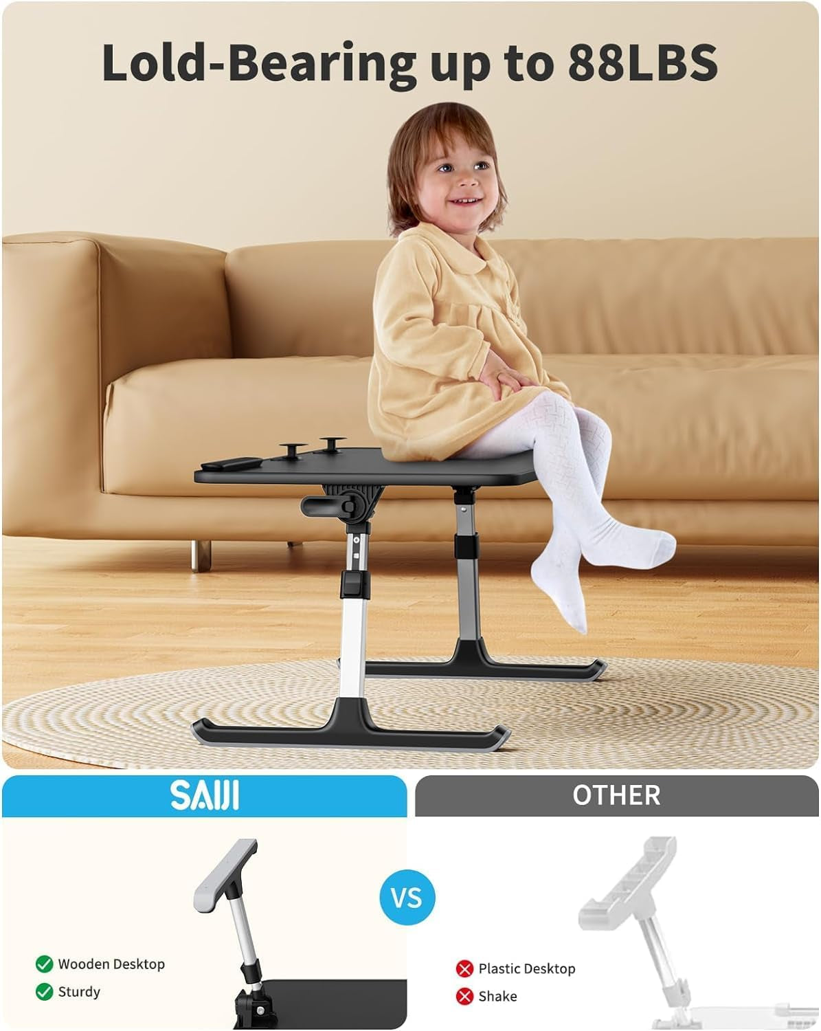 Adjustable Laptop Desk for Bed - Portable and Lightweight Lap Tray Table for Adults and Kids (Black)
