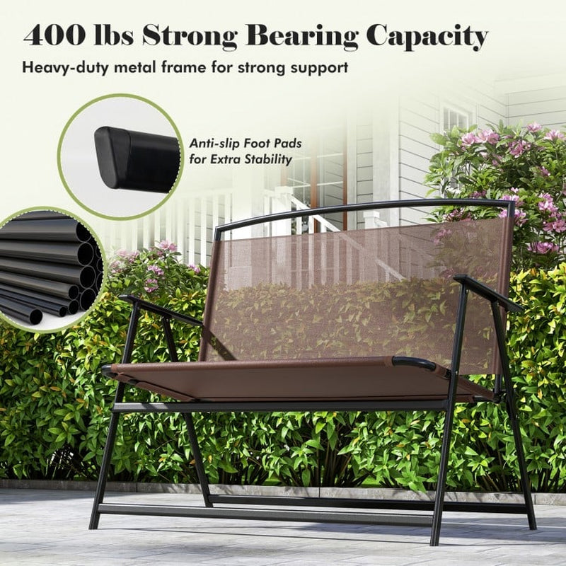 2-Person Folding Outdoor Garden Bench with Backrest and Armrests