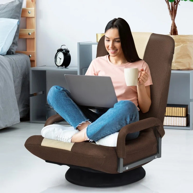 360-Degree Swivel Gaming Floor Chair with Adjustable Backrest and Foldable Design