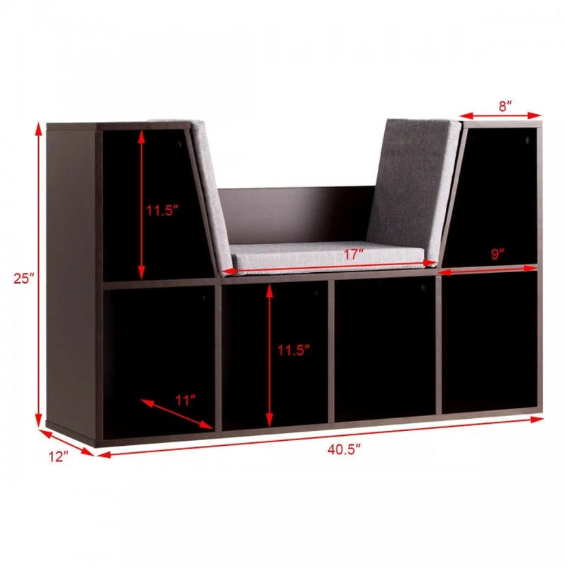 6-Cubby Children's Storage Bookcase with Integrated Cushioned Reading Nook