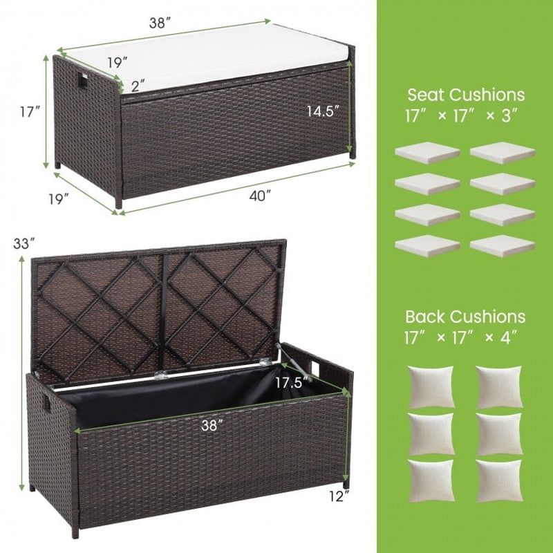 34-Gallon Patio Storage Bench with Cushioned Seat and Zippered Liner