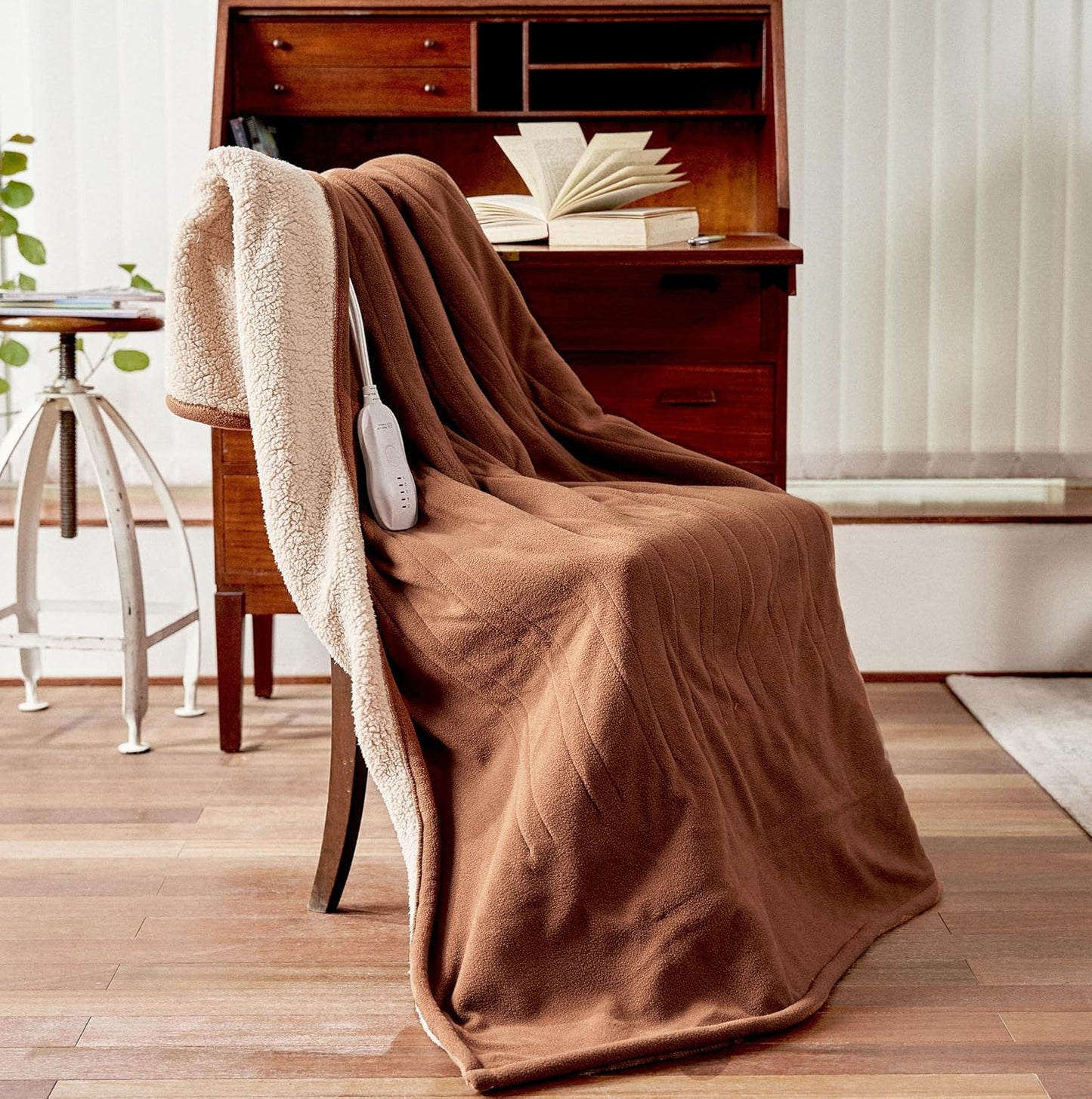 Heated Blanket-Electric Blanket,50"X60" Soft Heated Throw Blanket with 5 Heating Levels & 3 Hours Auto-Off,Over-Heat Protection Fast-Heating,Machine Washable(Almond)