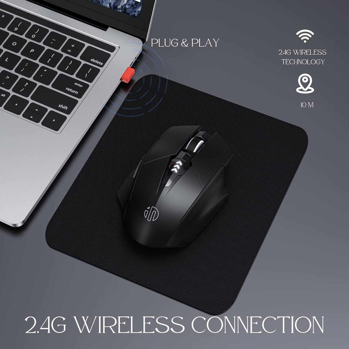 Wireless Mouse,Rechargeable Mouse Wireless 2.4G USB Ergonomic Computer Mouse(Battery Level Visible),Silent Wireless Mice for Laptop PC Computer, 3 Levels Dpi(Black)