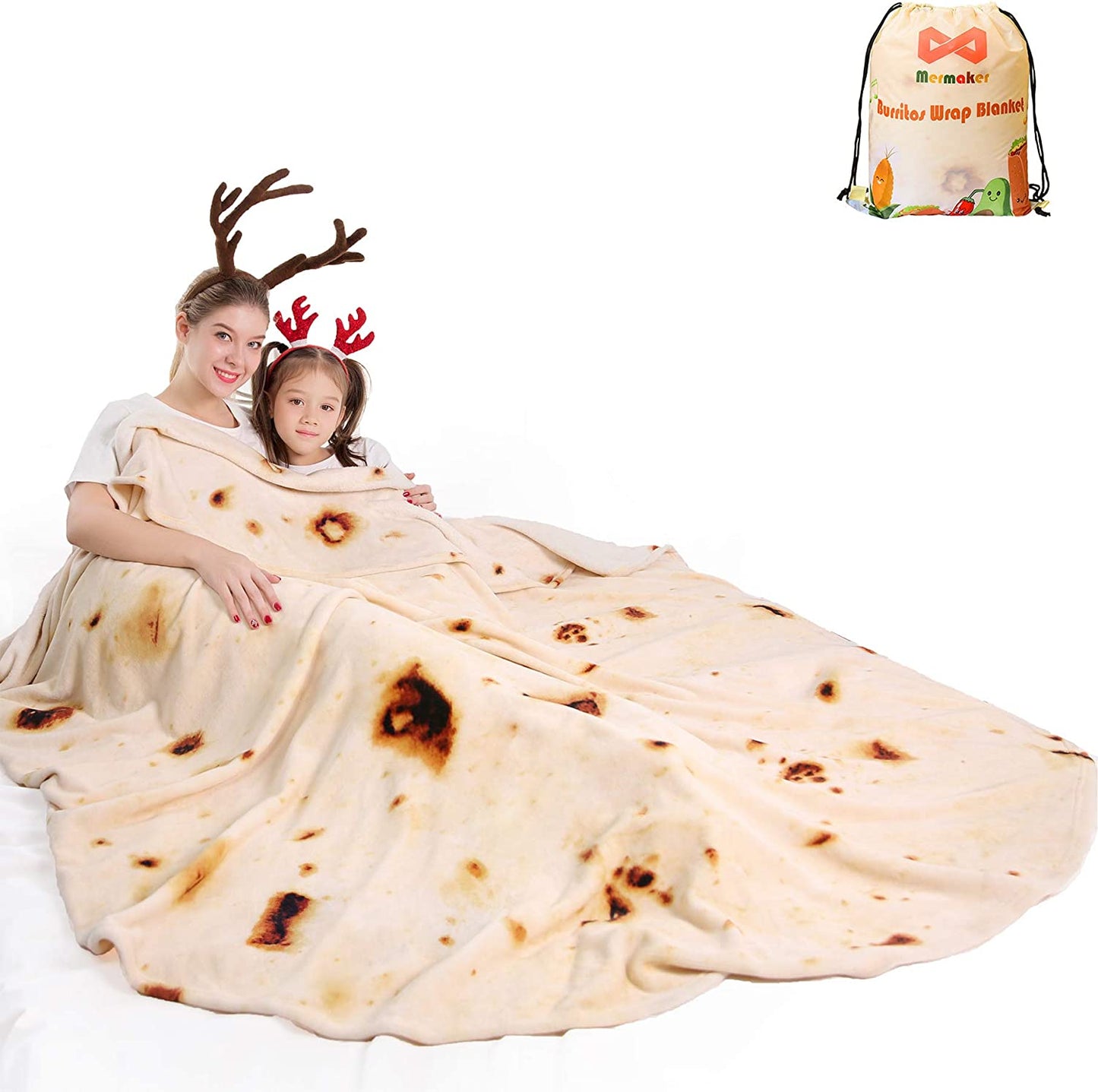 Burritos Tortillas Blanket 2.0 Double Sided 71 Inches, Throw Blankets, 285 GSM Novelty Soft Flannel Taco Blanket (Yellow Blanket-Double Sided)