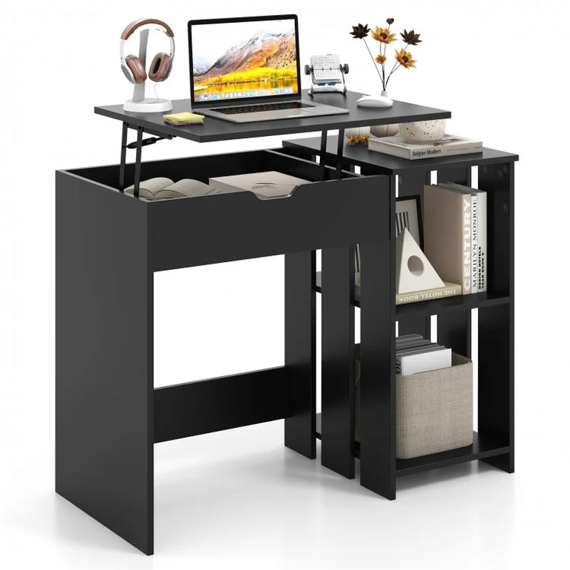Compact Computer Desk with Concealed Storage and Open Shelving