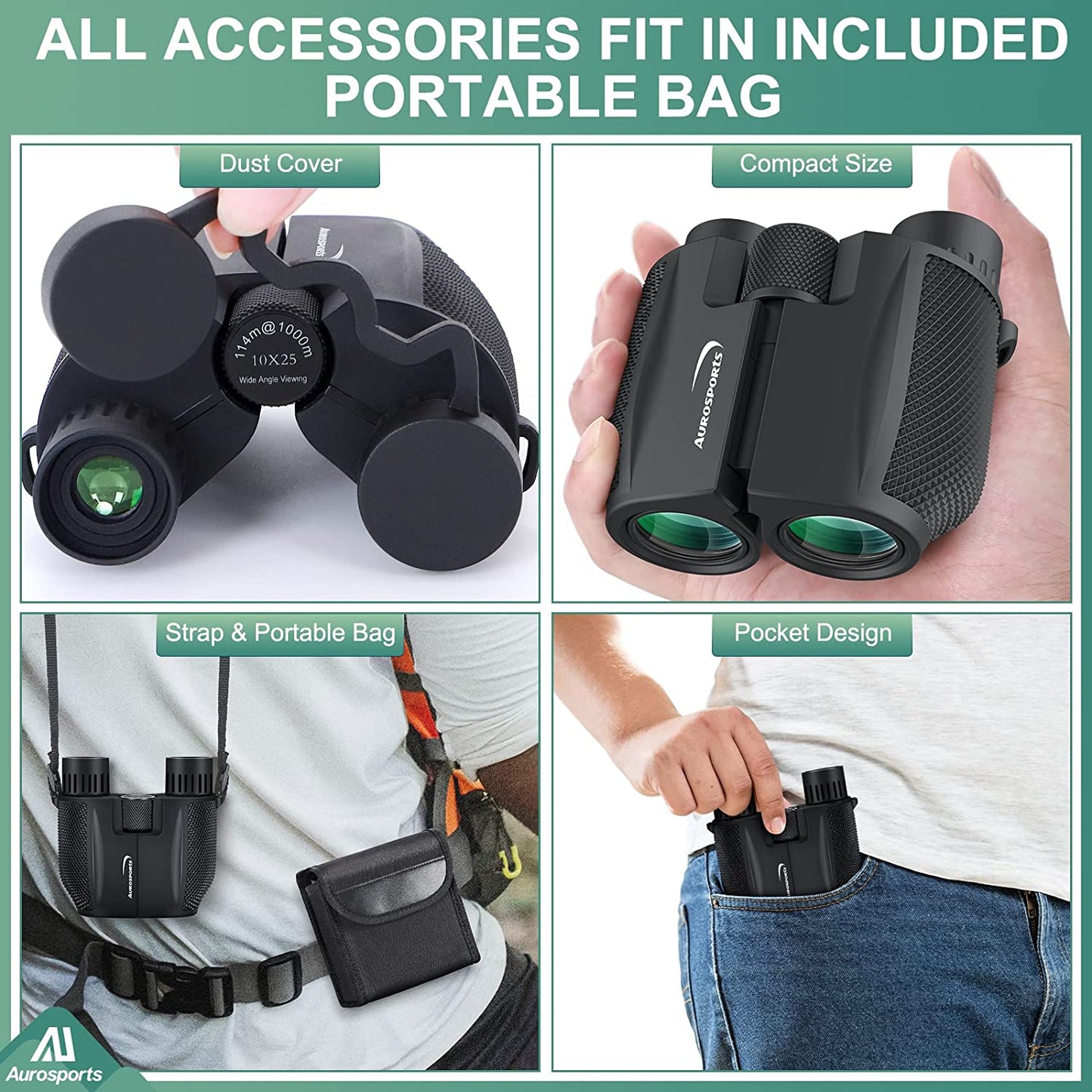 10x25 Compact Binoculars for Adults and Children - High-Definition Viewing with Low Light Vision