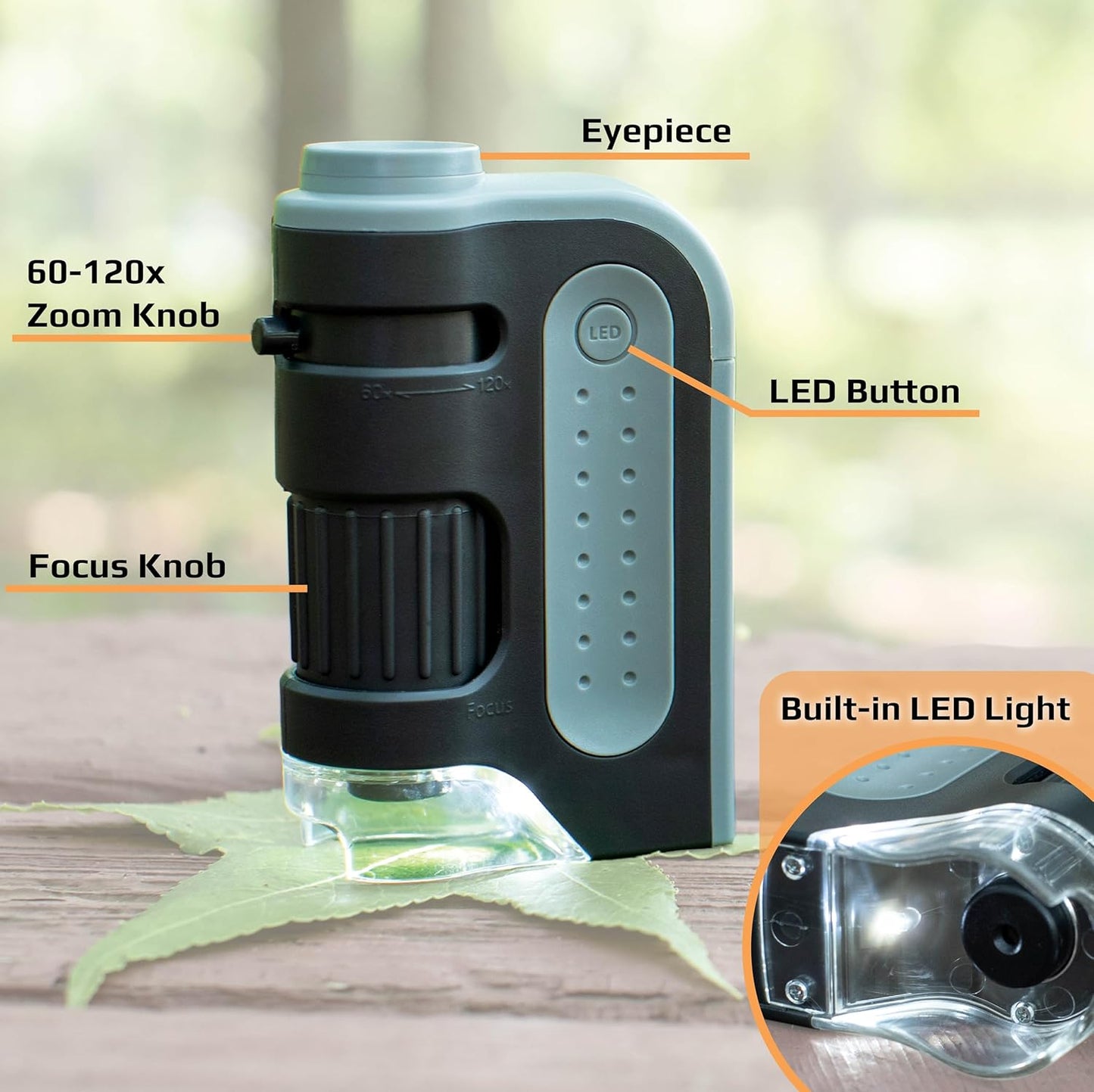 60X-120X LED Lighted Portable Microscope for Educational Use - Handheld Mini Microscope for Students and Adults