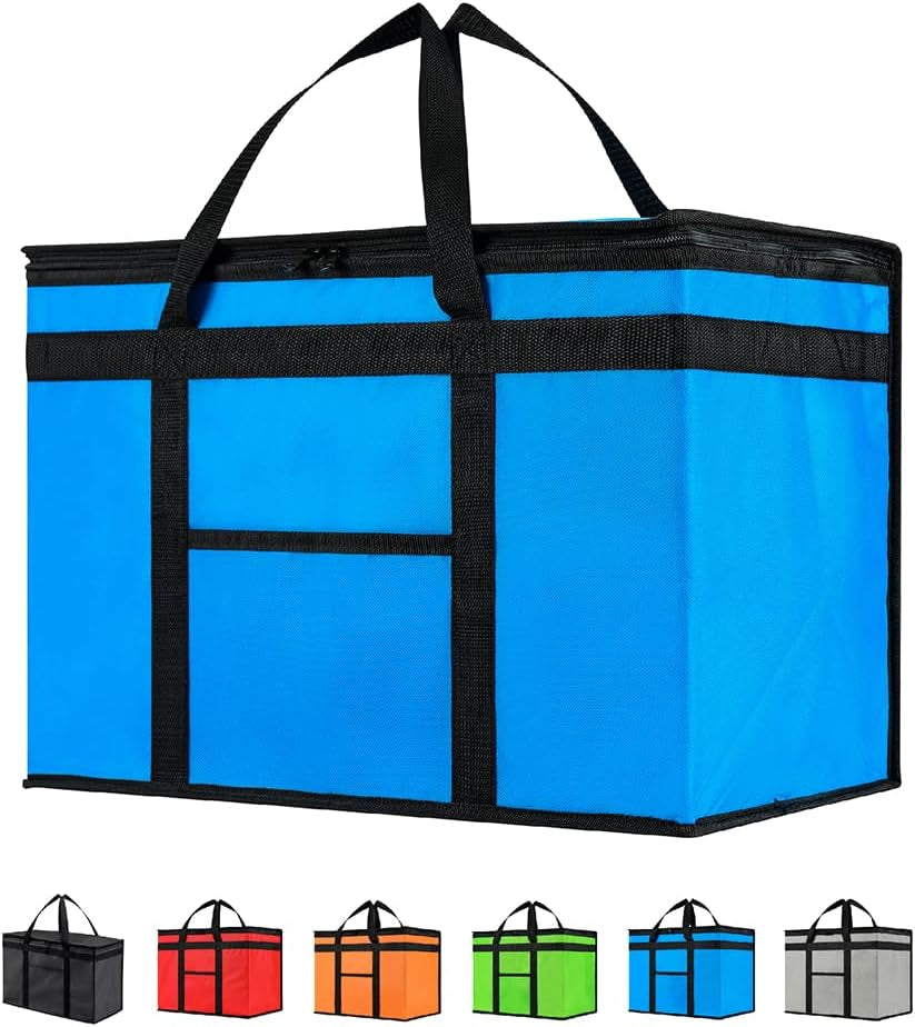 XXL Insulated Cooler Bag and Food Warmer for Food Delivery and Grocery Shopping, Black, Zippered Top (1 Pack)
