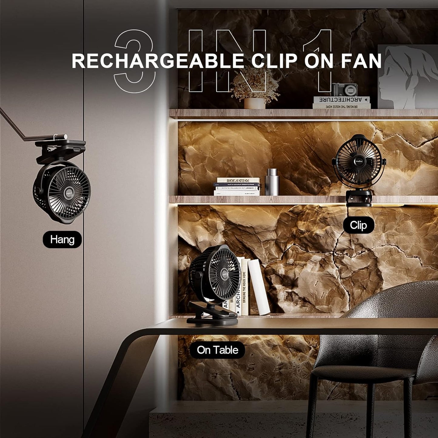 Portable Rechargeable Mini Desk Fan with Remote Control | 8000mAh Battery | 5 Speed Settings | 5-Inch Clip-On Fan