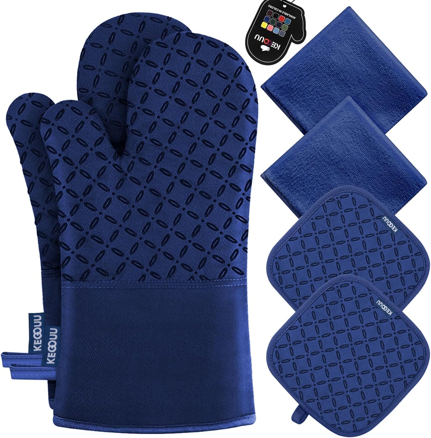 6-Piece High Heat Resistant Oven Mitts and Pot Holders Set with Non-Slip Silicone Surface, Extra Long Design for Safe Cooking up to 500 Degrees