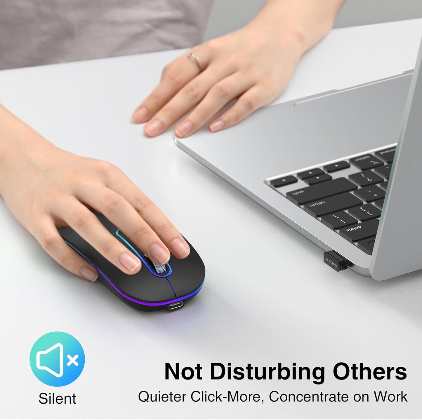Slim Rechargeable Wireless Bluetooth Mouse with Dual Mode (BT 5.1 + 2.4G) - Portable Silent Cordless Mouse