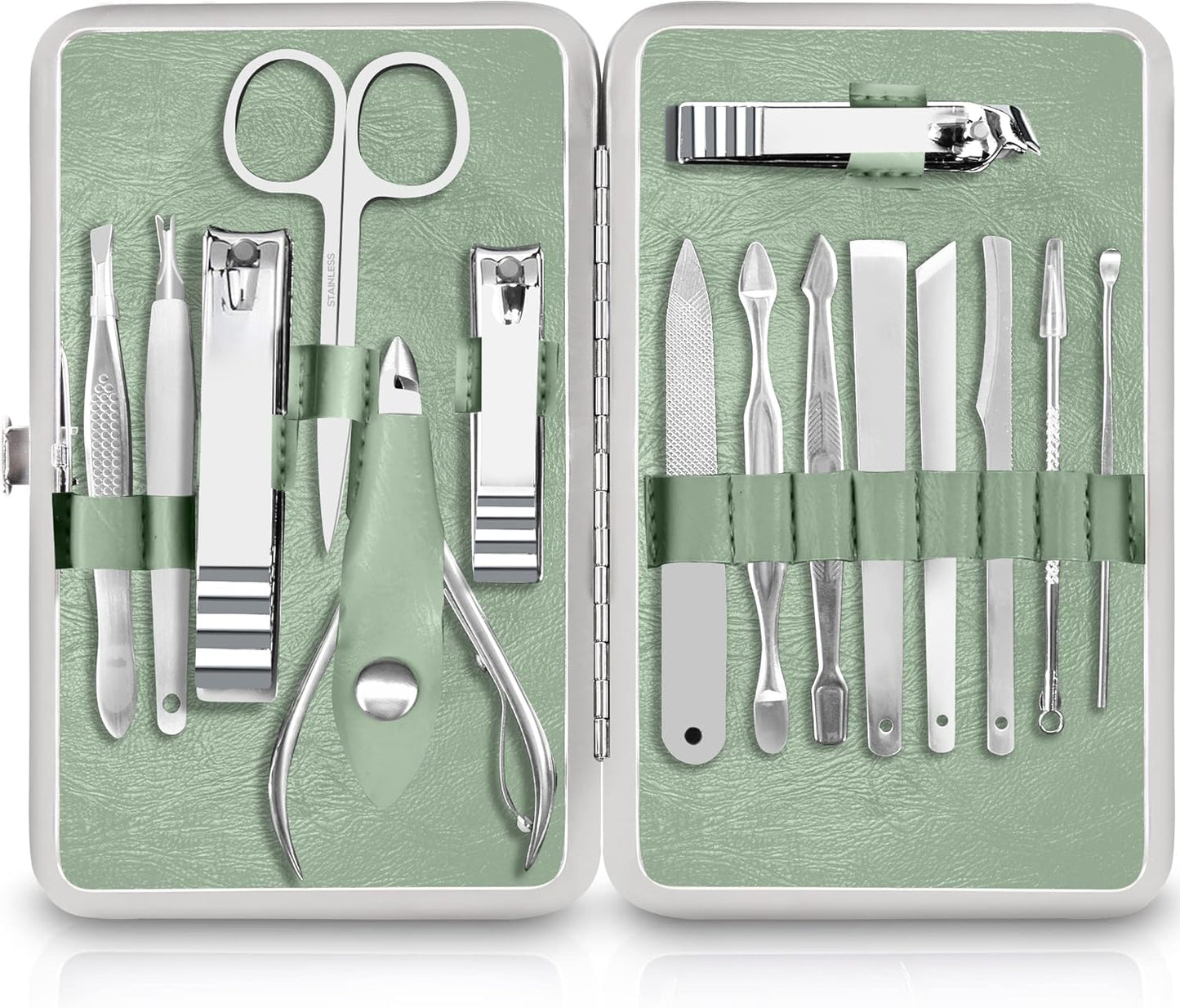 15-in-1 Professional Stainless Steel Manicure and Pedicure Set - Portable Grooming Kit Nail Care (Black)