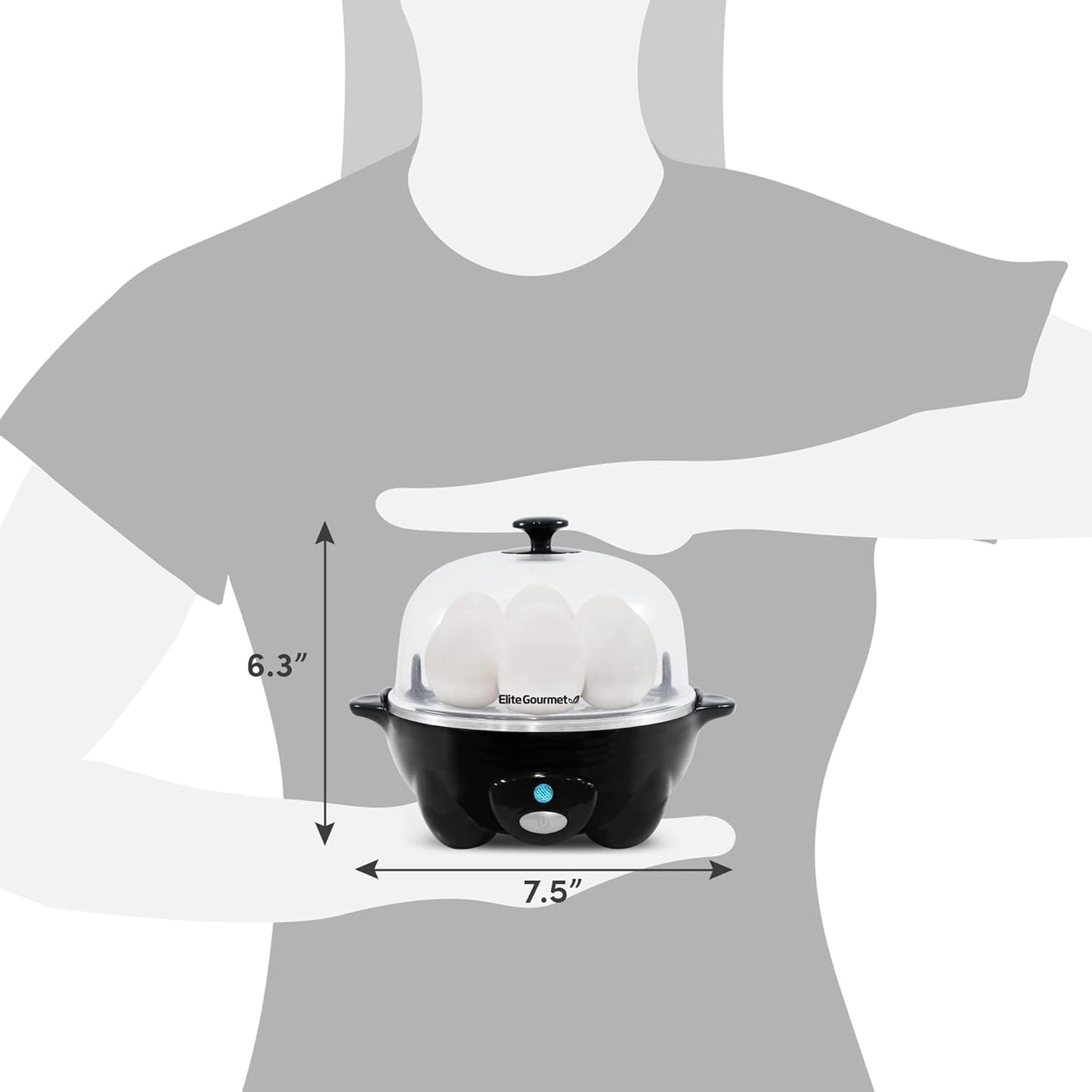 EGC-007B Rapid Egg Cooker - Prepare 7 Easy-to-Peel Hard, Medium, and Soft Boiled Eggs, Poached Eggs, and Omelets with Auto Shut-Off, Alarm Feature, and Included 16-Recipe Booklet, BPA-Free, Black