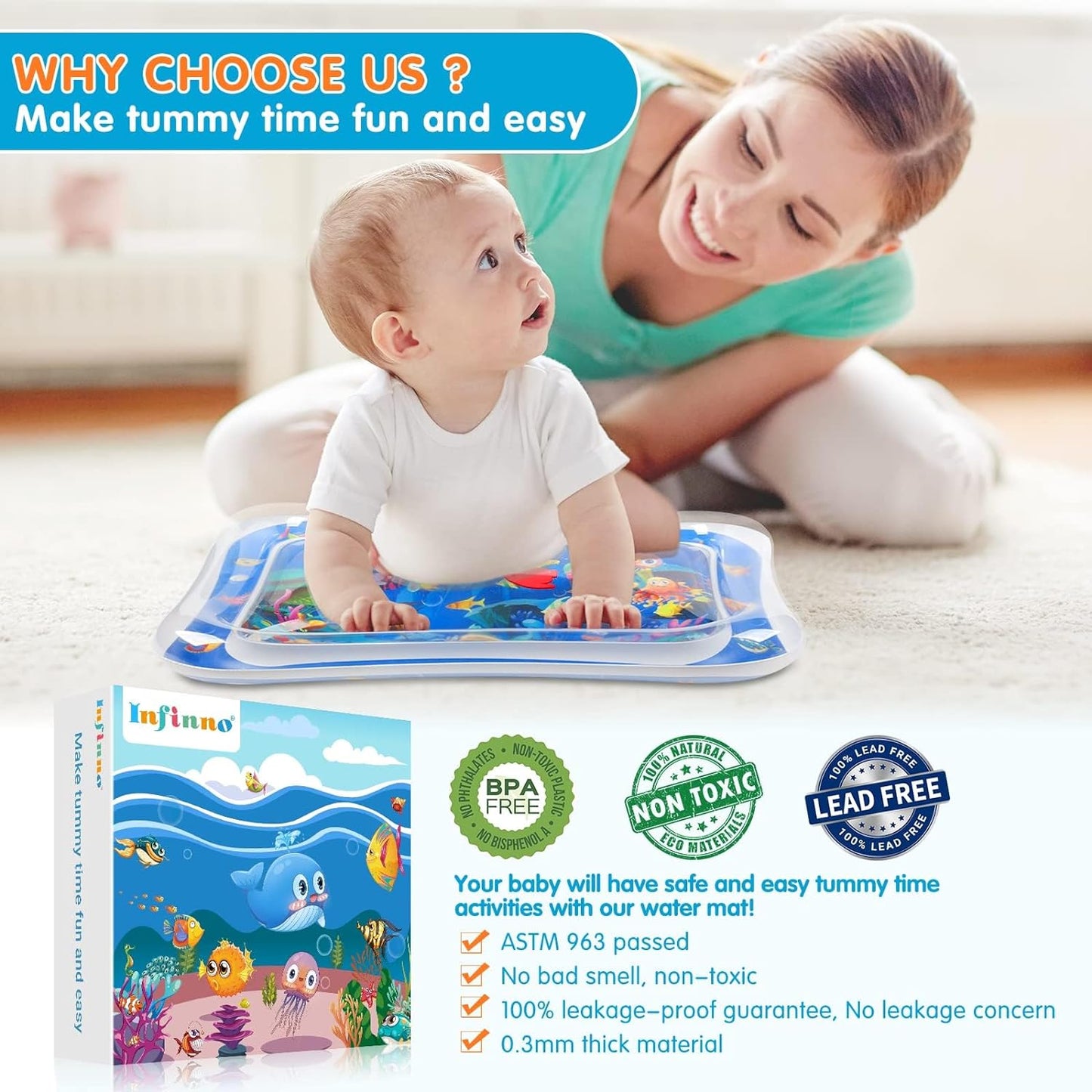 Premium Inflatable Tummy Time Water Play Mat for Infants and Toddlers (3 to 24 Months) - Enhances Muscle Development