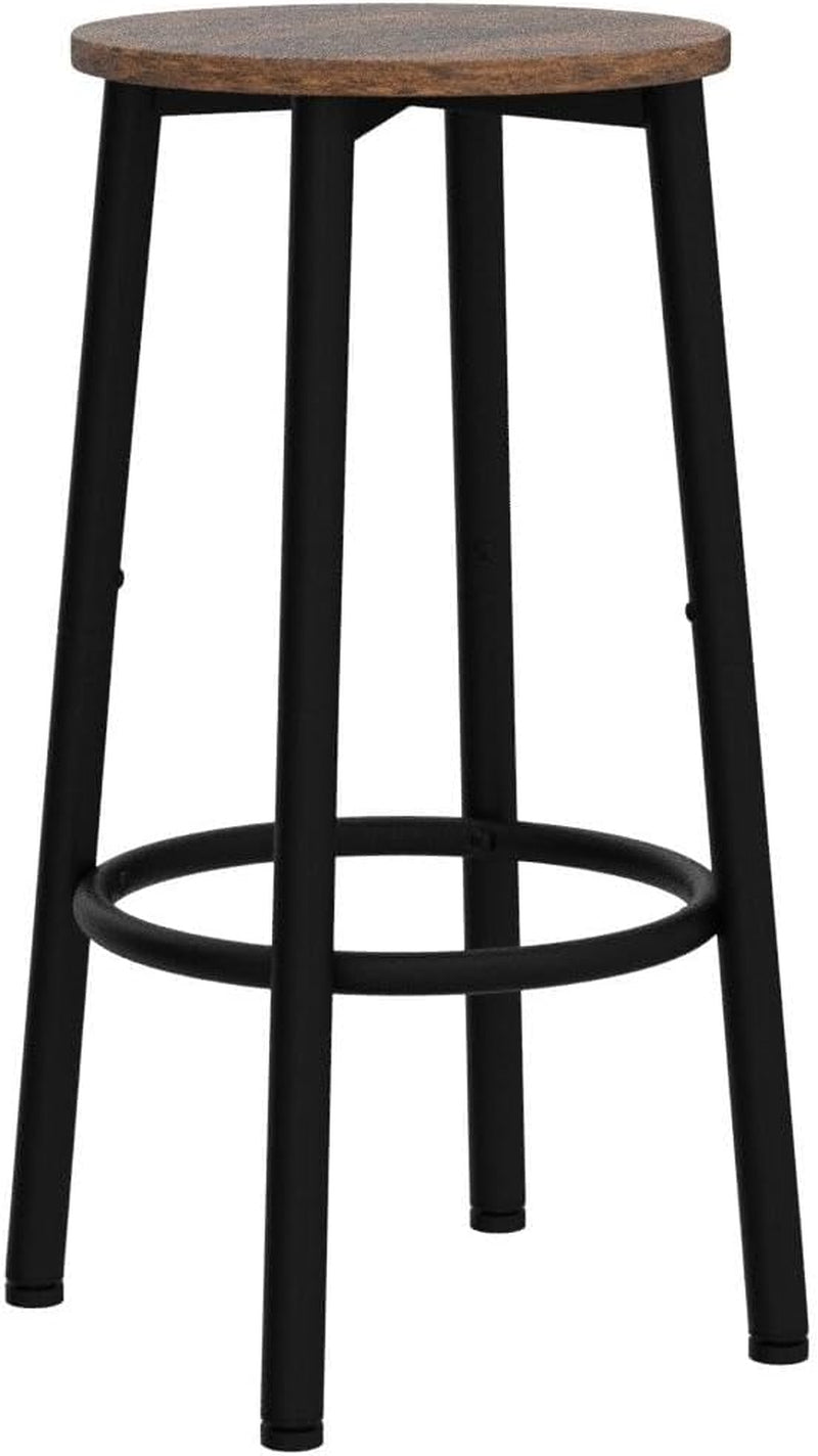 Set of 2 Round Bar Stools with Footrest, Sturdy Steel Frame, Brown Finish
