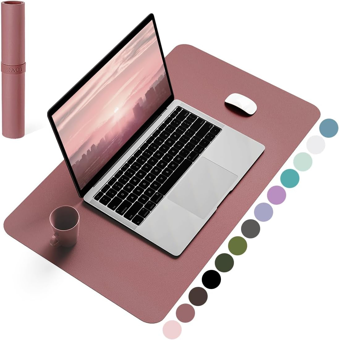 Non-Slip Waterproof PVC Leather Desk Pad, Ultra-Thin Large Mouse Pad, Easy-Clean Writing Mat (Olive Green, 31.5" x 15.7")