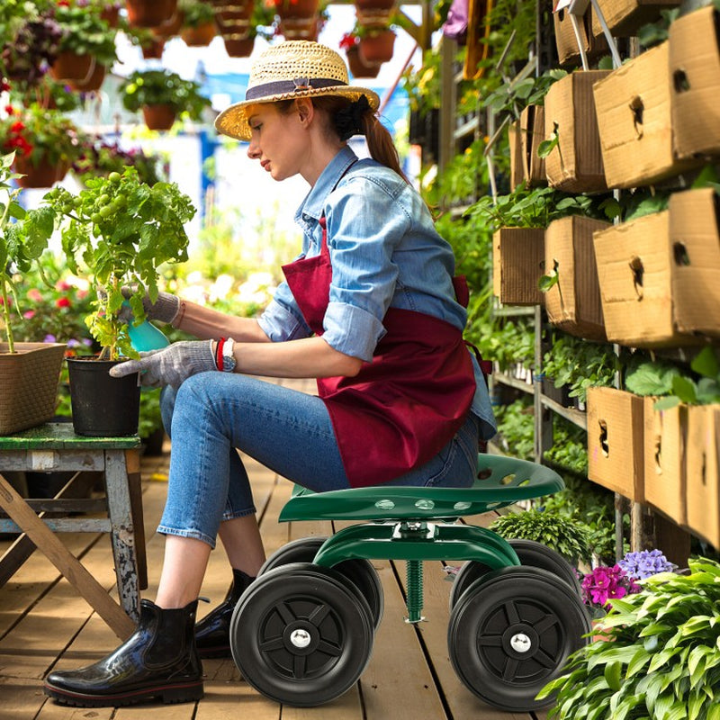 Garden Rolling Work Seat with 360° Swivel and Adjustable Height
