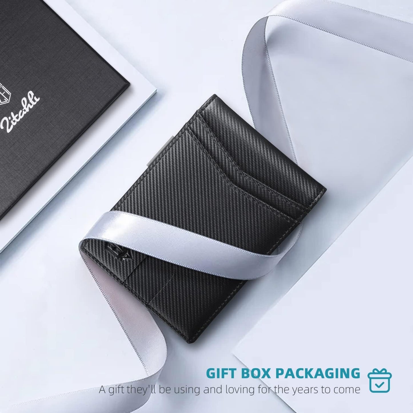 Men's Slim RFID Bifold Leather Wallet with Money Clip, ID Window, 12 Card Slots, and Gift Box