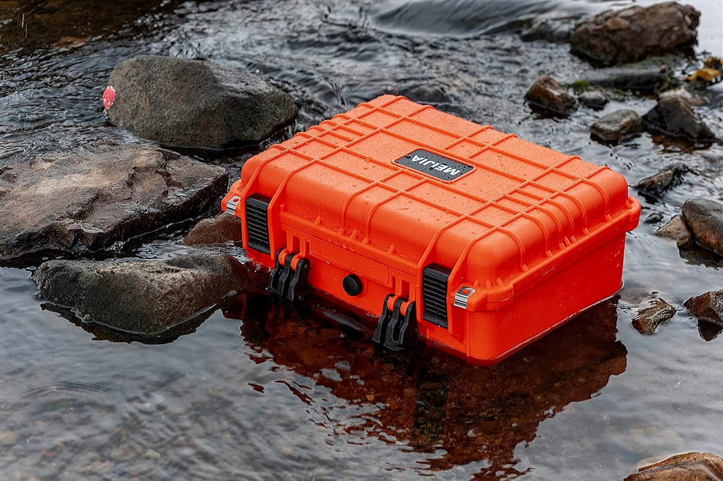 Portable Waterproof Hard Case - Customizable Foam -Drones, Equipment, Firearms - 15.98 x 12.99 x 6.85 Inches (Orange)