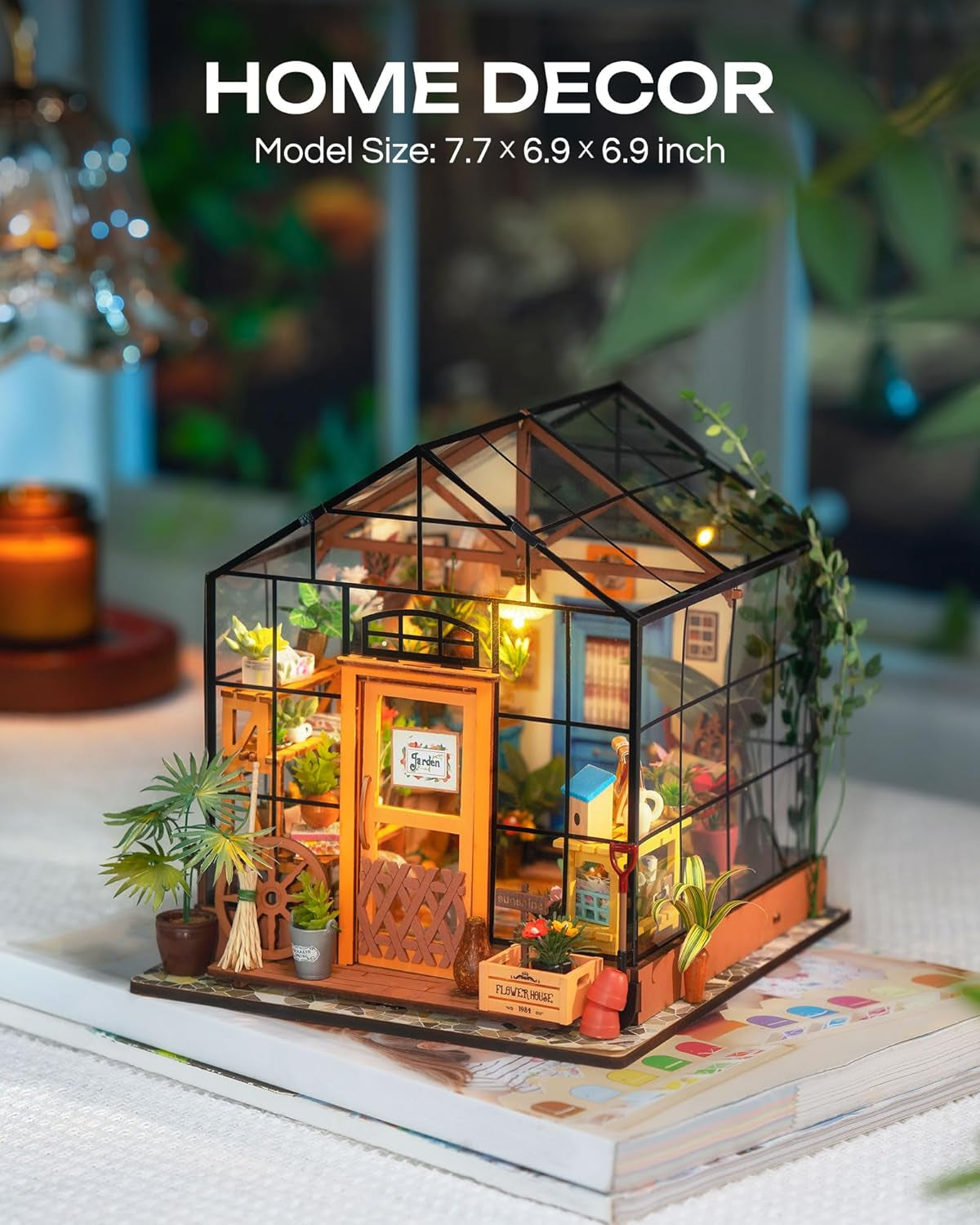 Cathy's Flower House DIY Miniature Dollhouse Kit - Handmade Greenhouse Model for Home Decoration - Ideal Christmas and Birthday Gift for All Ages
