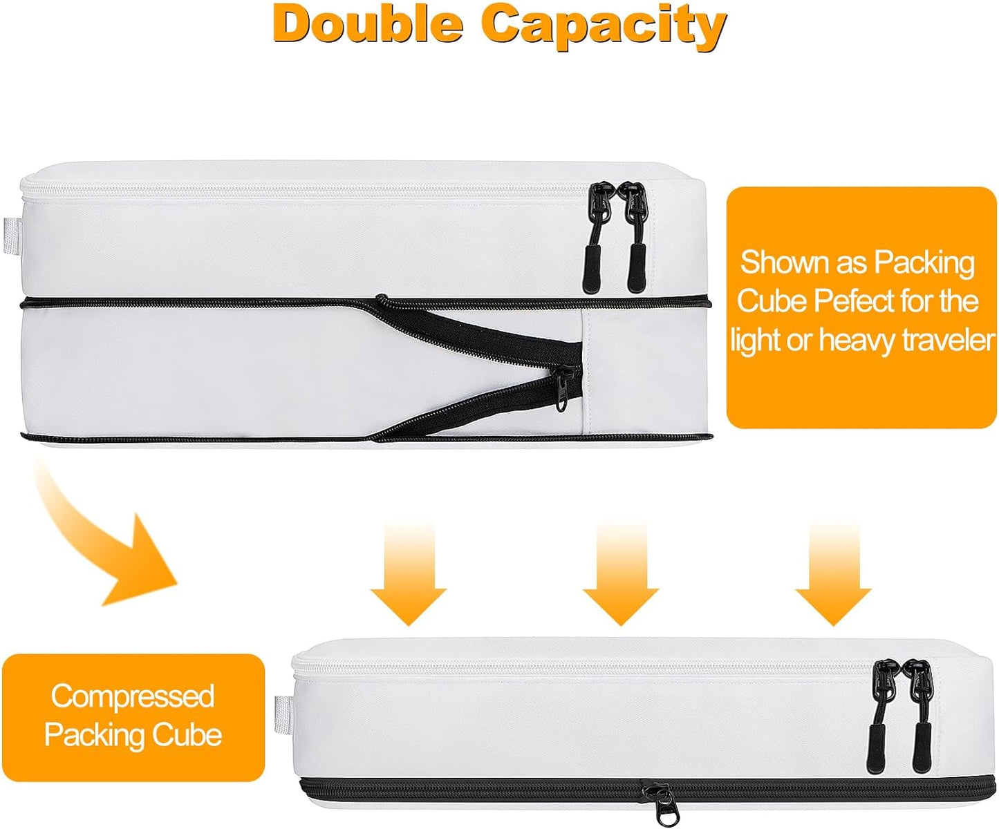 Compression Packing Cubes Set - 8-Piece Travel Organizers for Carry-On Suitcases in White