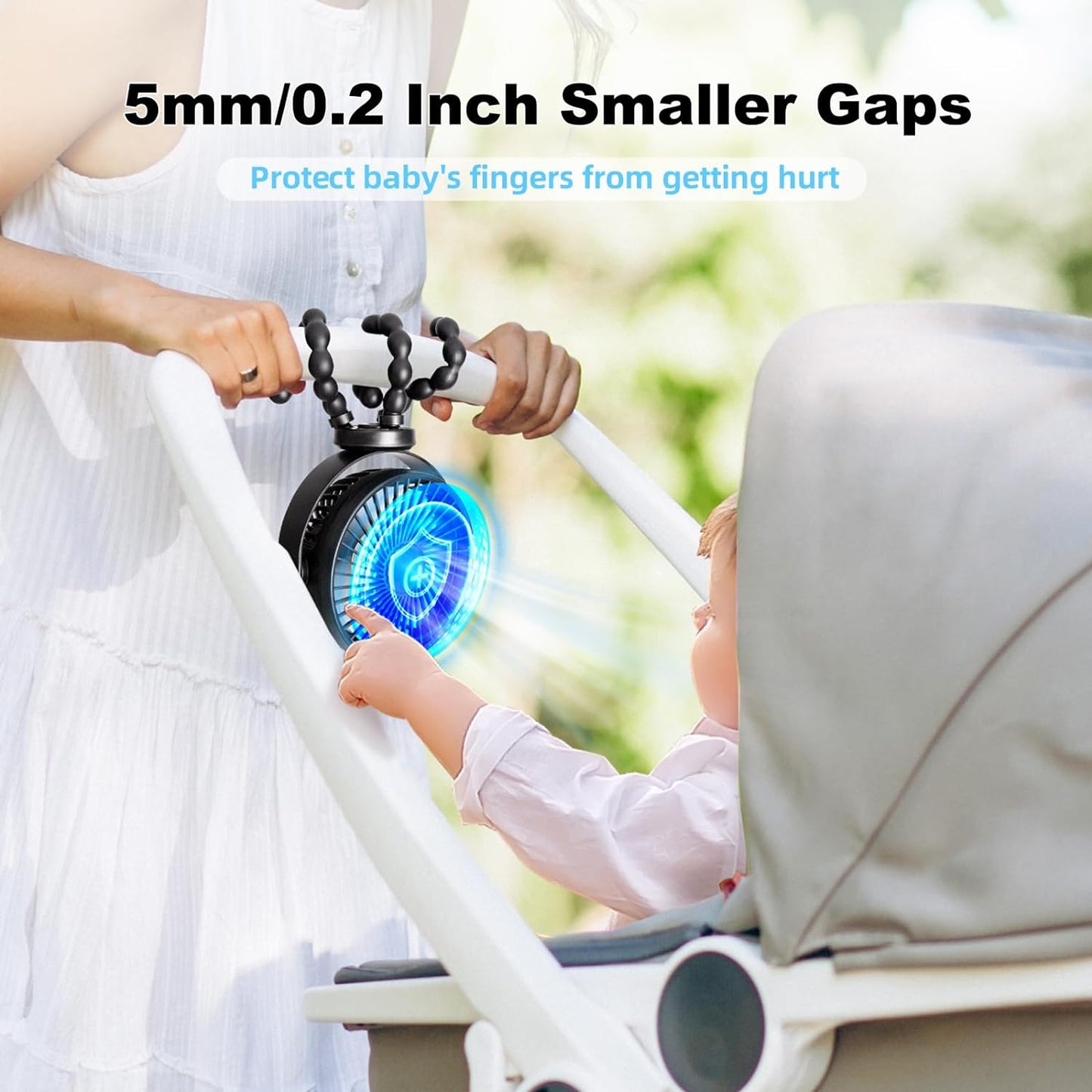 Portable Baby Stroller Fan with 20-Hour Runtime, 4000mAh Battery, Flexible Tripod Design - Ideal for Travel,