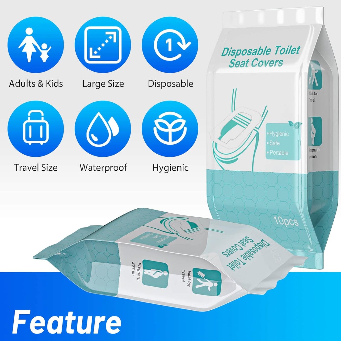 30-Pack Disposable Toilet Seat Covers - 100% Waterproof XL Individually Wrapped for Adults and Kids for Potty Training and Travel