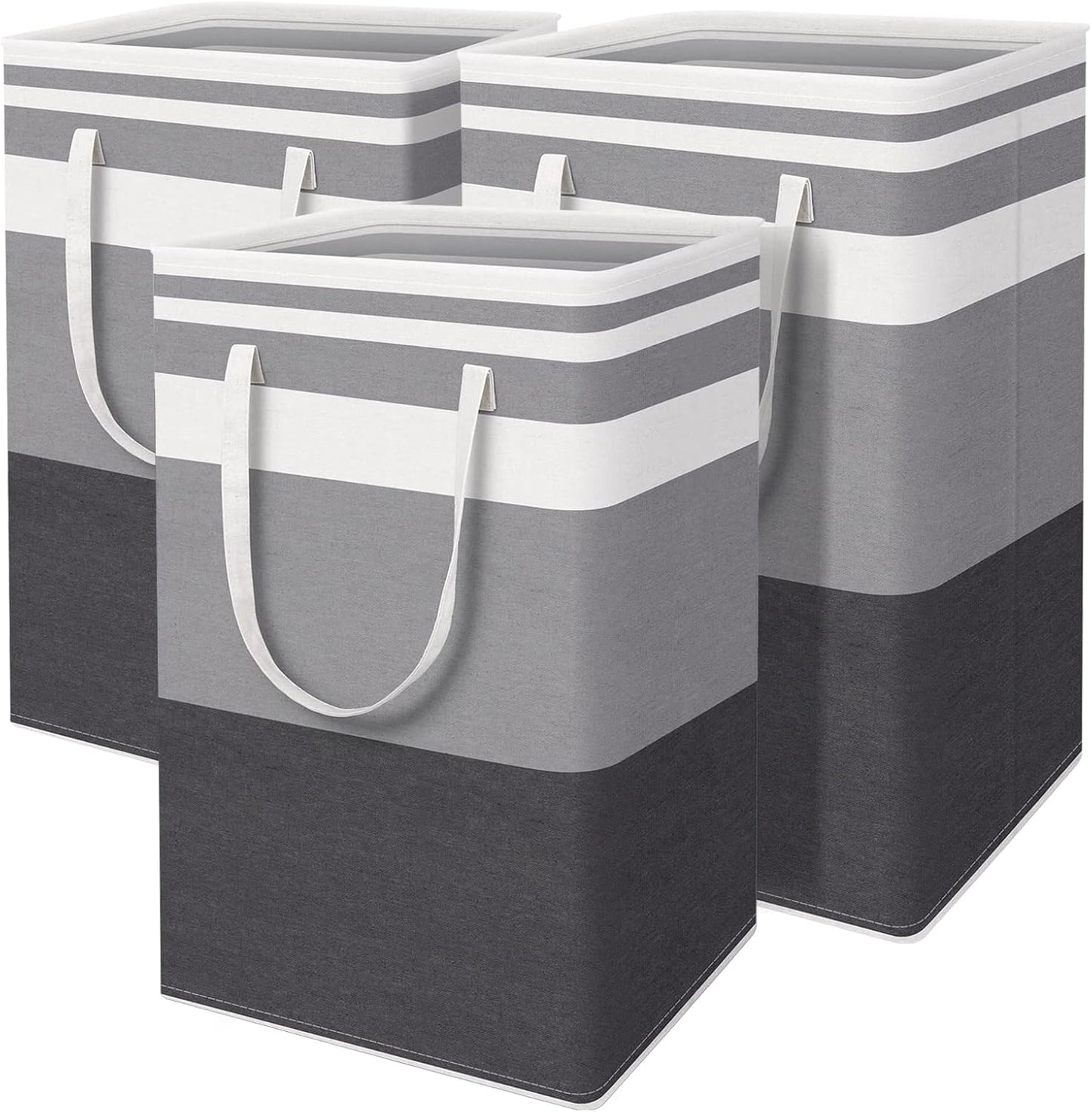 3-Pack Collapsible Large Laundry Baskets, 75L Waterproof Storage Hamper with Easy Carry Handles(Gradient Grey)