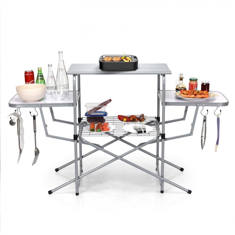 Foldable Outdoor Barbecue Table and Grilling Stand