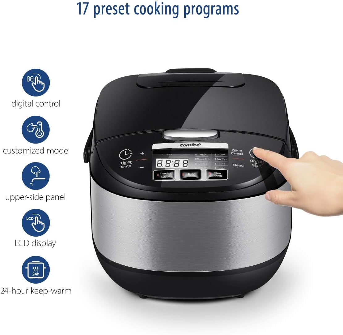 Rice Cooker, Asian Style Large Rice Cooker with Fuzzy Logic Technology, 11 Presets, 10 Cup Uncooked/20 Cup Cooked, Auto Keep Warm, 24-Hr Delay Timer