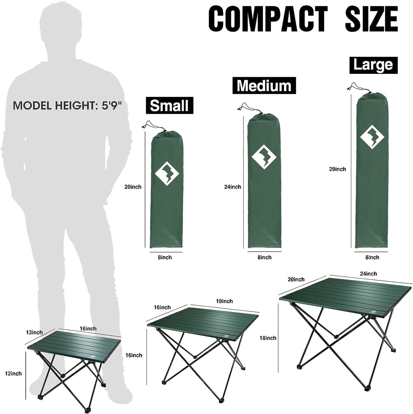 Portable Ultralight Aluminum Folding Camping Table with Carry Bag for Outdoor Activities, Picnics, and Indoor Use - Green