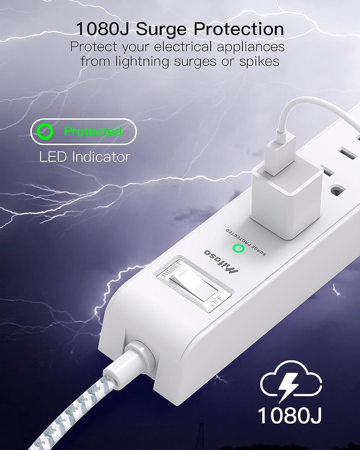 Dual Pack Power Strip - Surge Protector with 6 Outlets and 4 USB Charging Ports, 5Ft Braided Extension Cord, Flat Plug, Overload Protection, Wall Mount for Home and Office Use