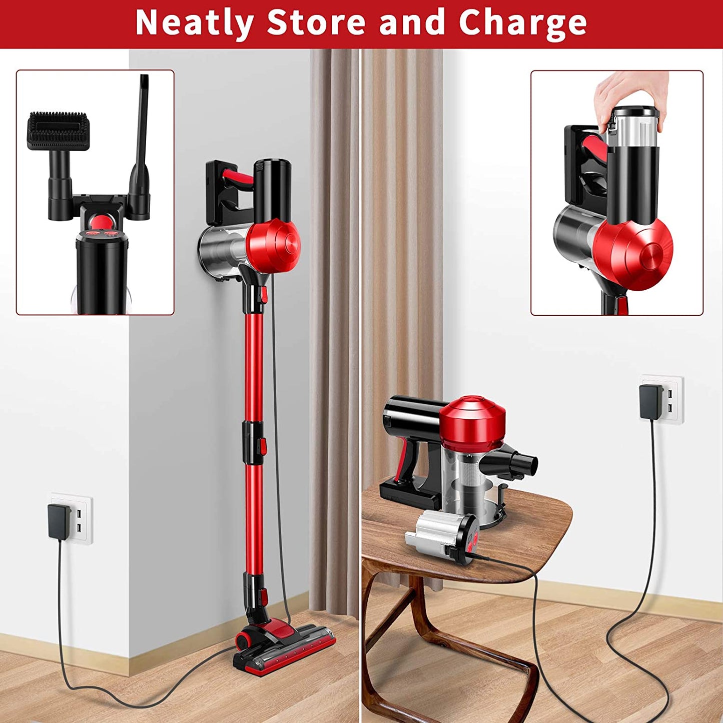 Rechargeable Cordless Vacuum Cleaner with 18,000Pa Cyclone Suction, Detachable Battery, HEPA Filtration, and Lightweight Design for Hard Floors and Vehicles