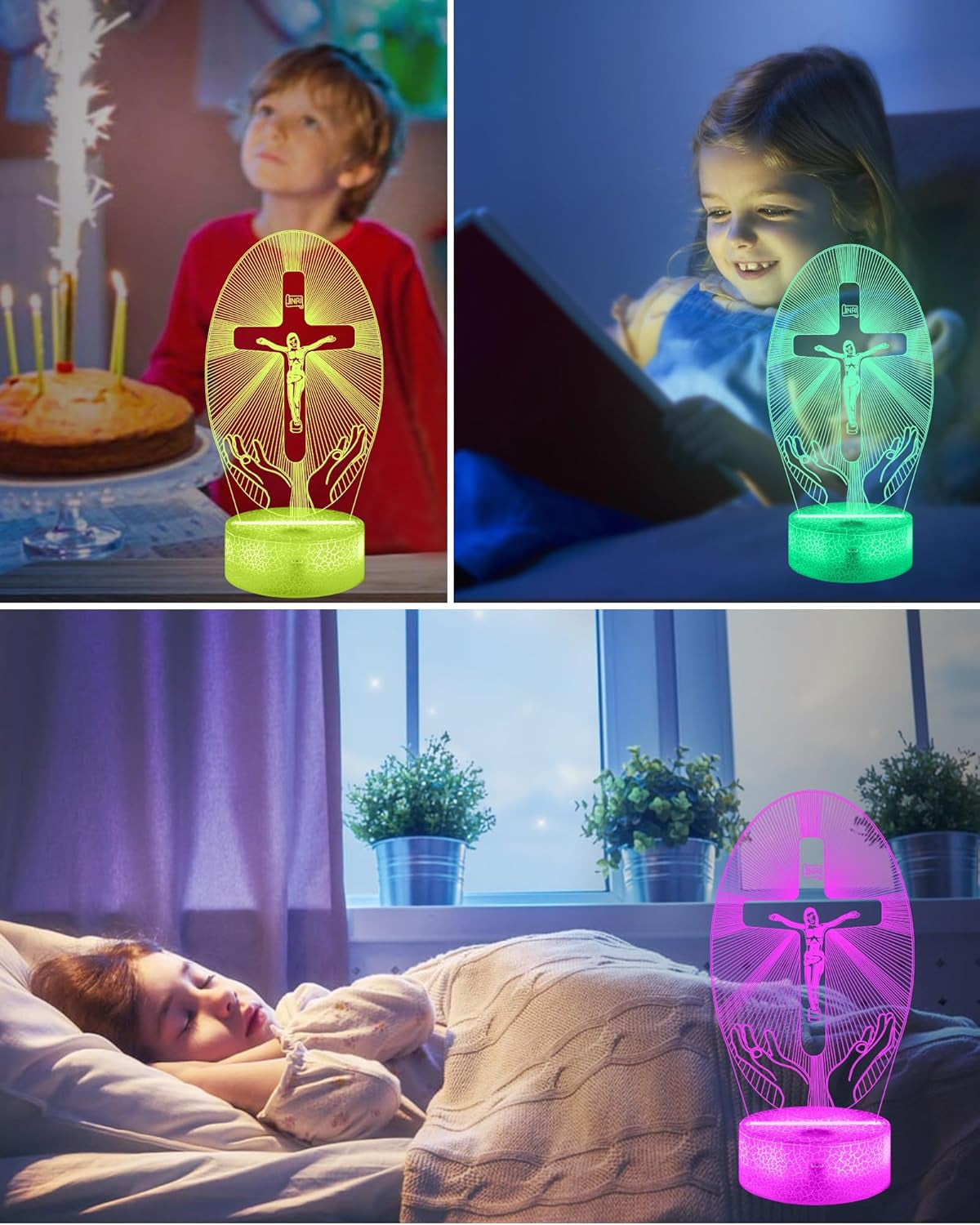 Night Light, 3D Cross Illusion Optical Hologram Lamp - 16 Color Changing, Remote Control, Timer, LED Desk Home Decor Birthday