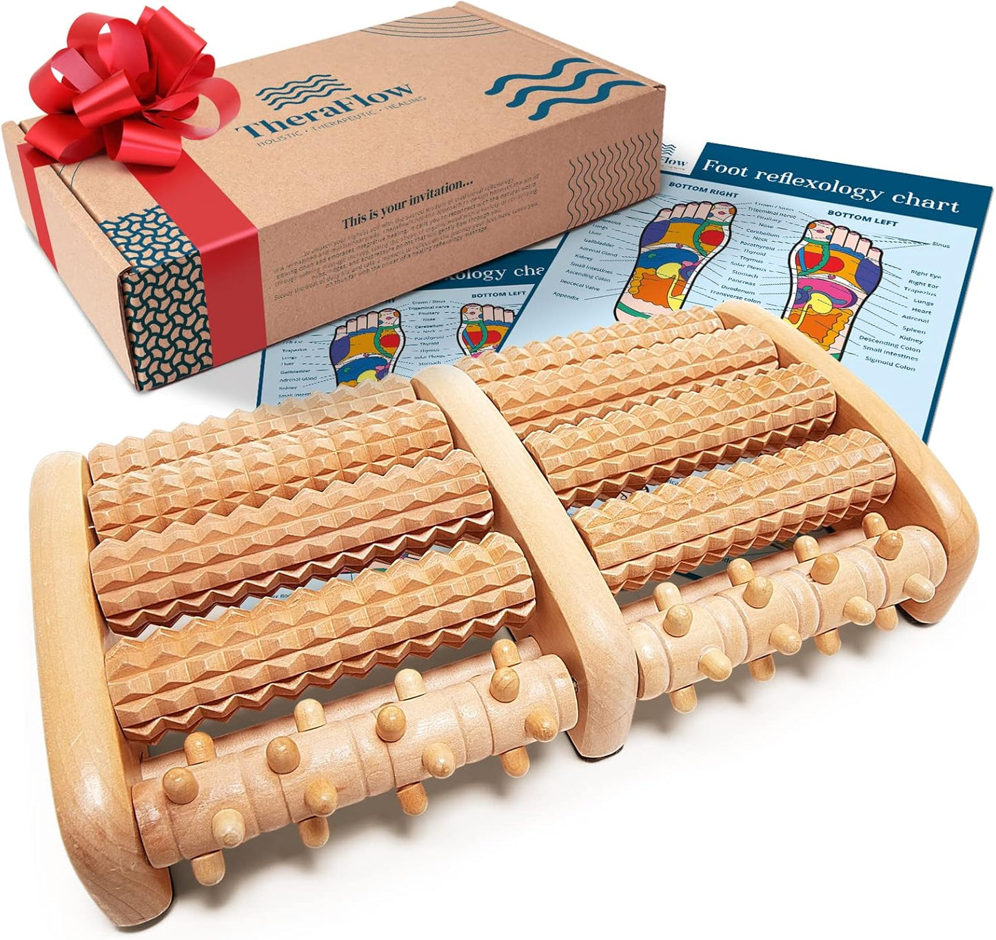 Wooden Foot Massager and Roller for Plantar Fasciitis and Neuropathy Relief - Professional Reflexology Tool for Stress Relief and Relaxation - Ideal Gift for Men and Women (Large)