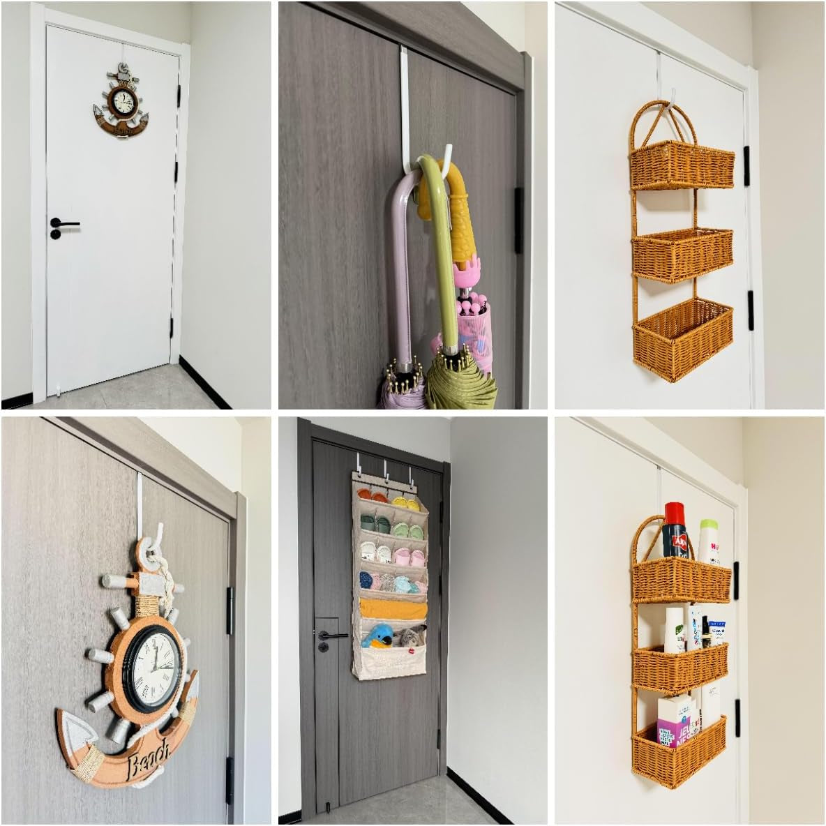 Over-the-Door Hooks - Doors up to 1 3/8", Steel Rubber Coating, Set of 4, 5.5" White, Hanging Towels, Robes, Wreaths, Ironing Boards