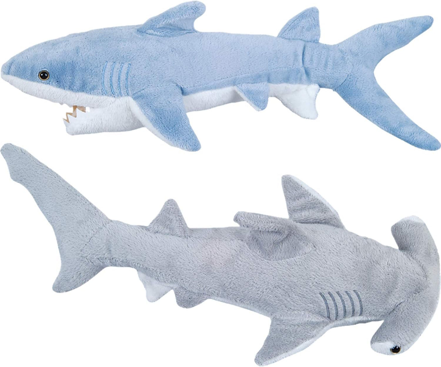 Stuffed Animal Sharks - Pack of 2 Large, 14 Inch Mako - 13 Inch Hammerhead Plush Shark Toys, Stuff Animals Toy