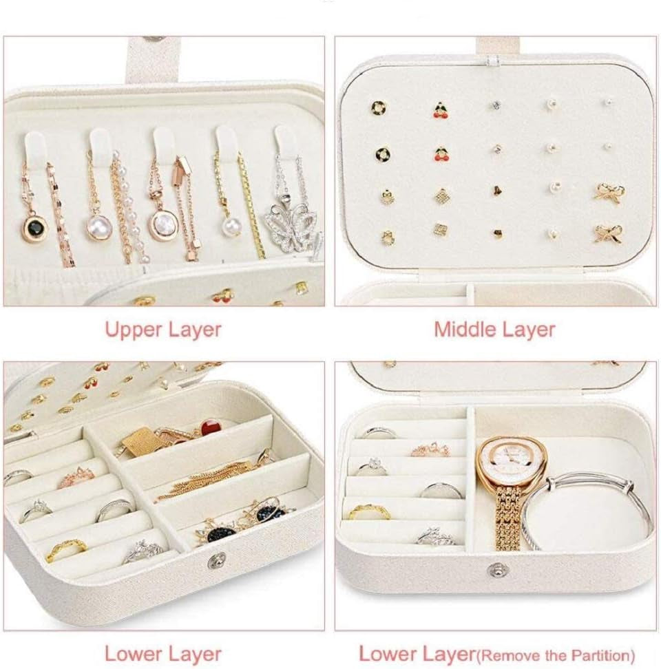 Double Layer Travel Jewelry Organizer - Elegant PU Leather Case for Rings, Earrings, Necklaces, and Bracelets