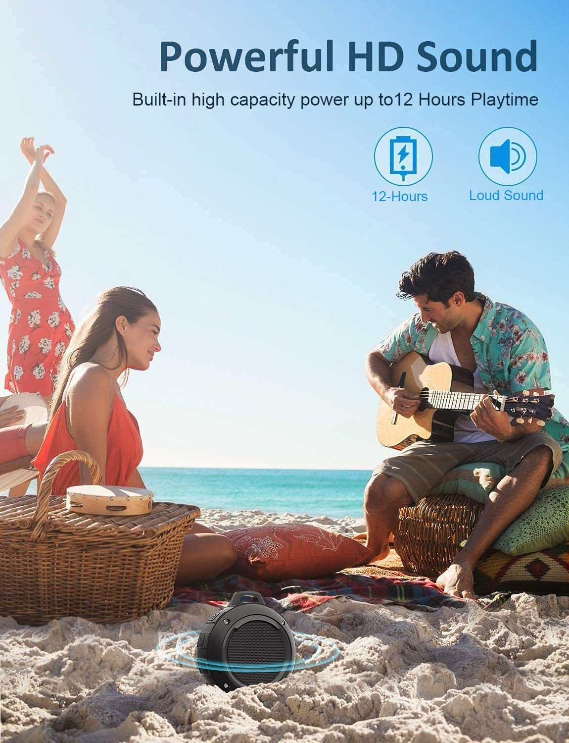 Outdoor Waterproof Bluetooth Speaker - Portable Mini Shower Speaker with Subwoofer and Enhanced Bass, Built-in Microphone (Black)