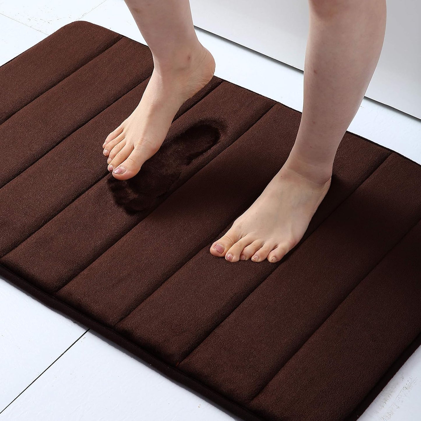 Memory Foam Non-Slip Bath Mat with Absorbent Rubber Backing for Kitchen and Bathroom Floors, 16" x 24", Black