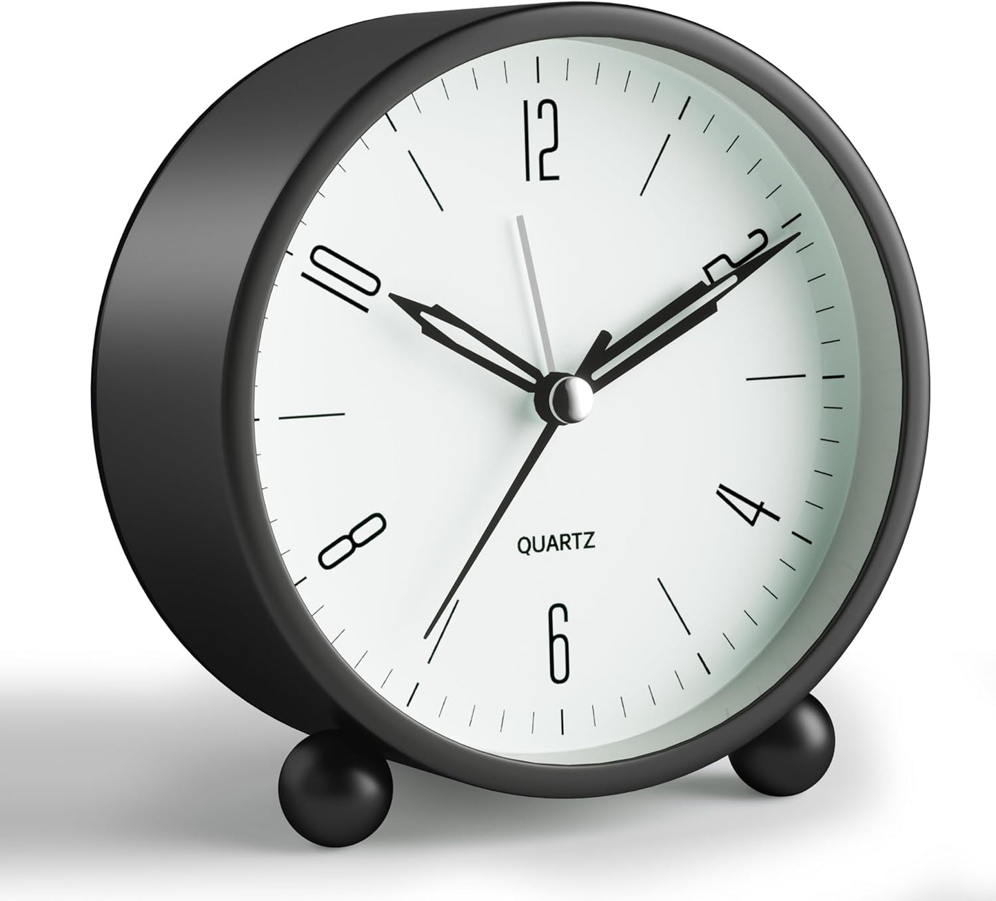 Analog Alarm Clock - 4 Inch Silent Non-Ticking Design with Night Light, Battery Operated, Classic Black Decor for Bedroom, Desk, and Gifting